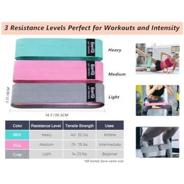 EnriQ Booty Bands Fabric Resistance Bands for Legs and Butt - Non Slip Cloth Hip Bands Elastic Workout Bands - Activate Glutes and Thighs - Made of Premium Elastic Fabric (Grey, Pink, Pale Turquoise)