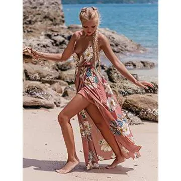 BerryGo Women's Floral Print Deep V Backless Maxi Dress