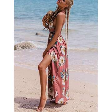 BerryGo Women's Floral Print Deep V Backless Maxi Dress