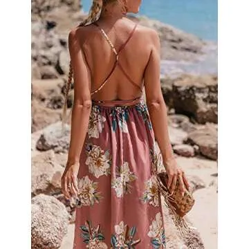 BerryGo Women's Floral Print Deep V Backless Maxi Dress