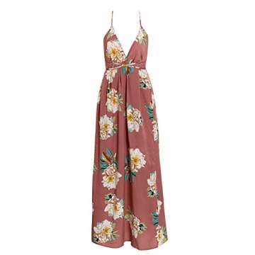 BerryGo Women's Floral Print Deep V Backless Maxi Dress