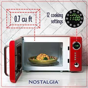 Nostalgia Retro Compact Countertop Microwave Oven - 0.7 Cu. Ft. - 700-Watts with LED Digital Display...