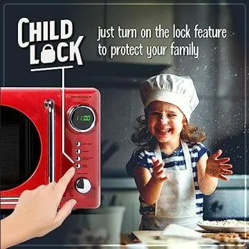 Nostalgia Retro Compact Countertop Microwave Oven - 0.7 Cu. Ft. - 700-Watts with LED Digital Display - Child Lock - Easy Clean Interior - Red