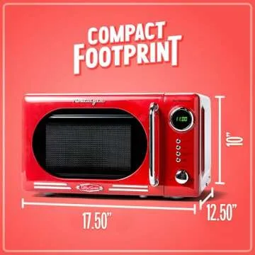 Nostalgia Retro Compact Countertop Microwave Oven - 0.7 Cu. Ft. - 700-Watts with LED Digital Display - Child Lock - Easy Clean Interior - Red