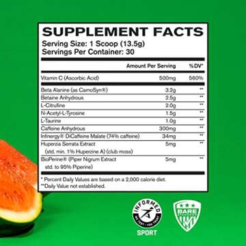 BARE PERFORMANCE NUTRITION, BPN Flight Pre Workout, Strong Increased Energy/Focus, Improved Endurance/Muscle Pumps, Sour Watermelon