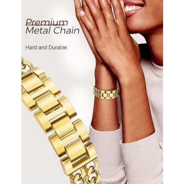 JR.DM Gold Watch Bands for Women Compatible with Apple Watch Band 38mm 40mm 41mm 42mm (S10) Adjustable Metal Band Cowboy Steel Chain Bracelet for iWatch Series1/2/3/4/5/6/7/8/9/10/SE (No Case)