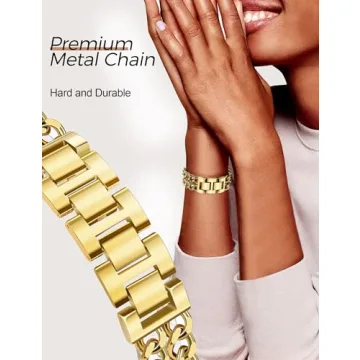 JR.DM Gold Watch Bands for Women Compatible with Apple Watch Band 38mm 40mm 41mm 42mm (S10) Adjustable Metal Band Cowboy Steel Chain Bracelet for iWatch Series1/2/3/4/5/6/7/8/9/10/SE (No Case)