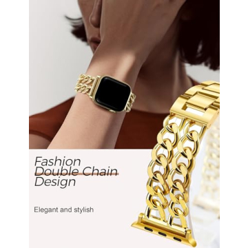JR.DM Gold Watch Bands for Women Compatible with Apple Watch Band 38mm 40mm 41mm 42mm (S10) Adjustable Metal Band Cowboy Steel Chain Bracelet for iWatch Series1/2/3/4/5/6/7/8/9/10/SE (No Case)