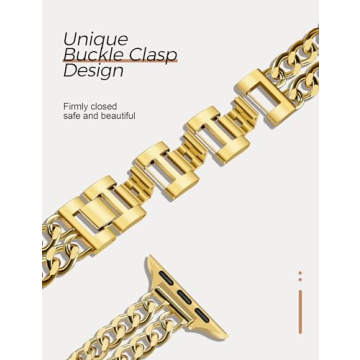 JR.DM Gold Watch Bands for Women Compatible with Apple Watch Band 38mm 40mm 41mm 42mm (S10) Adjustable Metal Band Cowboy Steel Chain Bracelet for iWatch Series1/2/3/4/5/6/7/8/9/10/SE (No Case)