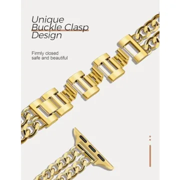 JR.DM Gold Watch Bands for Women Compatible with Apple Watch Band 38mm 40mm 41mm 42mm (S10) Adjustable Metal Band Cowboy Steel Chain Bracelet for iWatch Series1/2/3/4/5/6/7/8/9/10/SE (No Case)