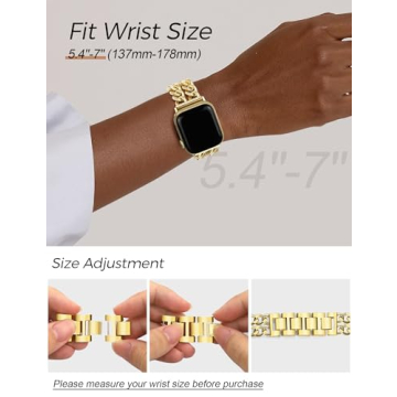 JR.DM Gold Watch Bands for Women Compatible with Apple Watch Band 38mm 40mm 41mm 42mm (S10) Adjustable Metal Band Cowboy Steel Chain Bracelet for iWatch Series1/2/3/4/5/6/7/8/9/10/SE (No Case)