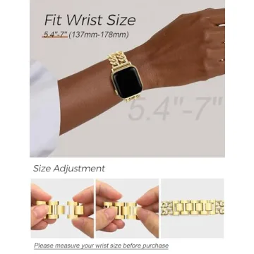 JR.DM Gold Watch Bands for Women Compatible with Apple Watch Band 38mm 40mm 41mm 42mm (S10) Adjustable Metal Band Cowboy Steel Chain Bracelet for iWatch Series1/2/3/4/5/6/7/8/9/10/SE (No Case)