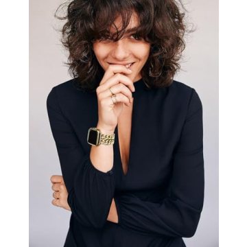 JR.DM Gold Watch Bands for Women Compatible with Apple Watch Band 38mm 40mm 41mm 42mm (S10) Adjustable Metal Band Cowboy Steel Chain Bracelet for iWatch Series1/2/3/4/5/6/7/8/9/10/SE (No Case)