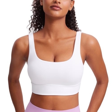 CRZ YOGA Butterluxe Women's U Back Sports Bra - Scoop Neck Padded Low Impact Yoga Bra Workout Crop T...