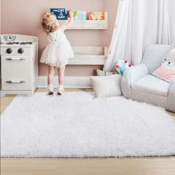 White Fluffy Area Rug 5x7 for Kids and Living Room Decor