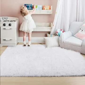 White Fluffy Area Rug 5x7 for Kids and Living Room Decor