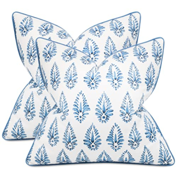 MANOJAVAYA Set of 2 Pcs Printed Booti Decorative Square Accent Throw Pillow Cover - Home Decor for Couch, Sofa, Chair - 20x20 Inches, Blue