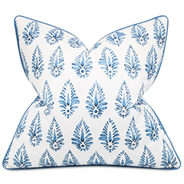 MANOJAVAYA Set of 2 Pcs Printed Booti Decorative Square Accent Throw Pillow Cover - Home Decor for Couch, Sofa, Chair - 20x20 Inches, Blue