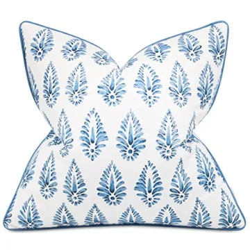 MANOJAVAYA Set of 2 Pcs Printed Booti Decorative Square Accent Throw Pillow Cover - Home Decor for Couch, Sofa, Chair - 20x20 Inches, Blue