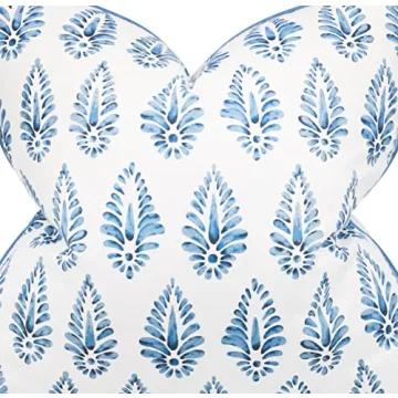 MANOJAVAYA Set of 2 Pcs Printed Booti Decorative Square Accent Throw Pillow Cover - Home Decor for Couch, Sofa, Chair - 20x20 Inches, Blue