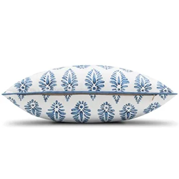 MANOJAVAYA Set of 2 Pcs Printed Booti Decorative Square Accent Throw Pillow Cover - Home Decor for Couch, Sofa, Chair - 20x20 Inches, Blue