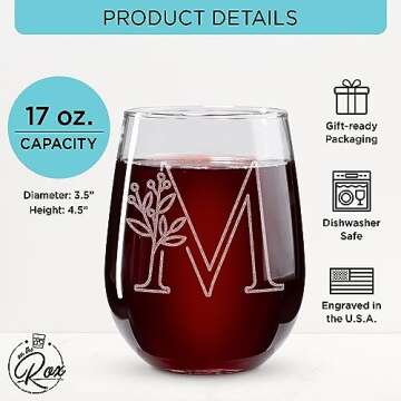 On The Rox Drinks Monogrammed Gifts For Women and Men - Letter A-Z Initial Engraved Monogram Stemles...