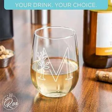 On The Rox Drinks Monogrammed Gifts For Women and Men - Letter A-Z Initial Engraved Monogram Stemless Wine Glass - 17 Oz Personalized Wine Gifts For Women and Men (M)