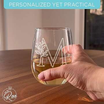 On The Rox Drinks Monogrammed Gifts For Women and Men - Letter A-Z Initial Engraved Monogram Stemless Wine Glass - 17 Oz Personalized Wine Gifts For Women and Men (M)