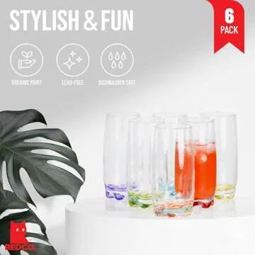 Vibrant Splash Highball Glasses - Colorful 13.25 oz Set of 6 for All Beverages