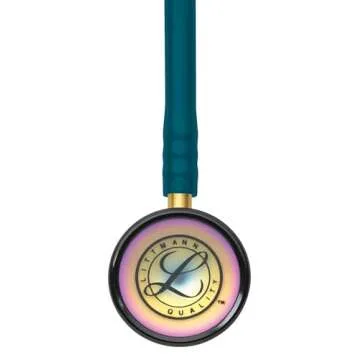 3M Littmann Classic II Pediatric Stethoscope, 2153, Stainless Steel Rainbow-Finish Chestpiece, 28" Caribbean Blue Tube, Brass Stem, and Headset