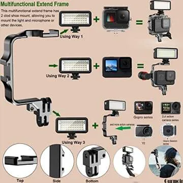 Gurmoir 40m Waterproof Underwater Diving Light Kit for GoPro Hero 12/11/10/9 and More Action Cameras/DSLR Cameras, Dimmable LED Video Light with 8 Color Filters+Extend Frame Mounts+Adapter