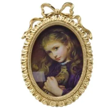 Bitray Vintage Picture Frame, 8.5" x 6" Oval Bowknot Photo Frames with Glass Front, Home Decor for Wall Haning or Tabletop Display