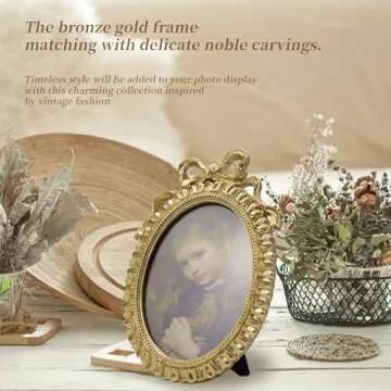 Bitray Vintage Picture Frame, 8.5" x 6" Oval Bowknot Photo Frames with Glass Front, Home Decor for Wall Haning or Tabletop Display