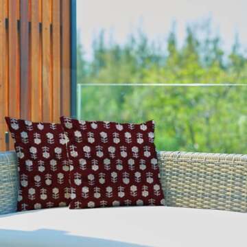 AOFANGGO Floral Pillow Covers 18x18 Set of 2 Maroon Oak Flower Buds Throw Pillow Cases Decorations Square Cushion Covers for Bed Chair Sofa Couch, Red Brown