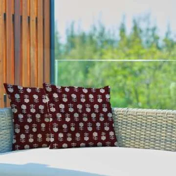 AOFANGGO Floral Pillow Covers 18x18 Set of 2 Maroon Oak Flower Buds Throw Pillow Cases Decorations Square Cushion Covers for Bed Chair Sofa Couch, Red Brown