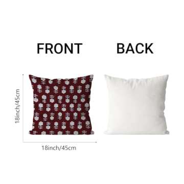 AOFANGGO Floral Pillow Covers 18x18 Set of 2 Maroon Oak Flower Buds Throw Pillow Cases Decorations Square Cushion Covers for Bed Chair Sofa Couch, Red Brown
