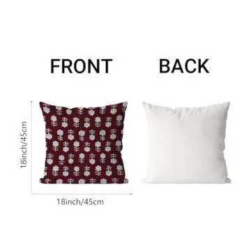 AOFANGGO Floral Pillow Covers 18x18 Set of 2 Maroon Oak Flower Buds Throw Pillow Cases Decorations Square Cushion Covers for Bed Chair Sofa Couch, Red Brown