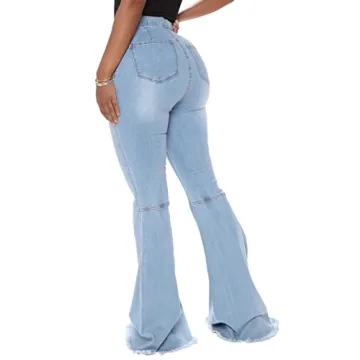 Stylish Vunahzma Light Blue Bell Bottom Jeans for Women