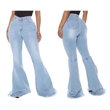 Stylish Vunahzma Light Blue Bell Bottom Jeans for Women