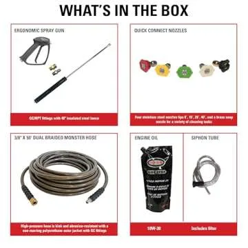 SIMPSON Cleaning ALWB60827 Water Blaster Series 4200 PSI Gas Pressure Washer, 4.0 GPM, Honda Engine, Includes Spray Gun and Wand, 5 QC Nozzle Tips, Monster Series 3/8-in. x 50-ft. Hose, (49-State)