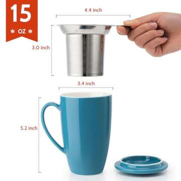 Sweese 15 OZ Porcelain Tea Mug with Infuser and Lid, Loose Leaf Tea Cup, Gifts for Tea Lover, Steel ...