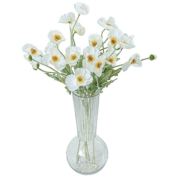 Kamang Artificial Poppy White Silk Flowers for Home Decor