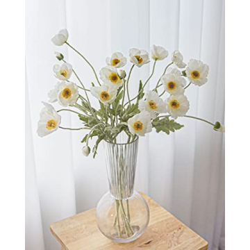 Kamang Artificial Poppy White Silk Flowers for Home Decor