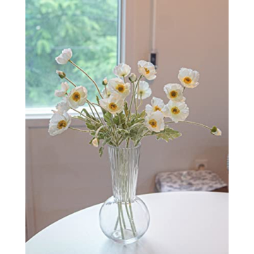 Kamang Artificial Poppy White Silk Flowers for Home Decor