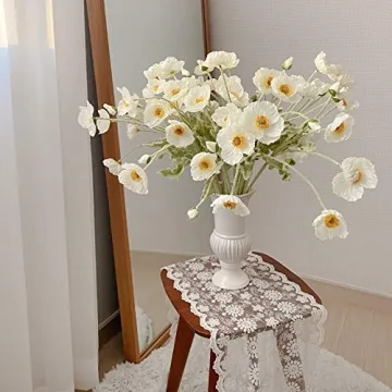 Kamang Artificial Poppy White Silk Flowers for Home Decor
