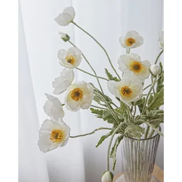 Kamang Artificial Poppy White Silk Flowers for Home Decor