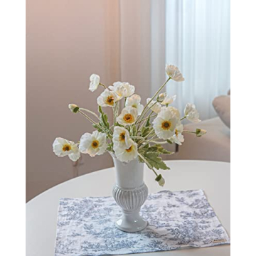 Kamang Artificial Poppy White Silk Flowers for Home Decor