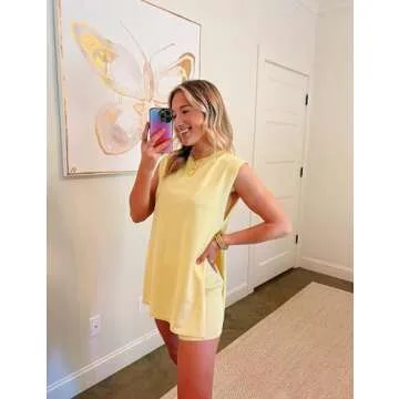SeekMe Womens Summer Knit Sweater Set Sleeveless Tunic Top Matching Shorts 2 Piece Outfits Trendy Be...