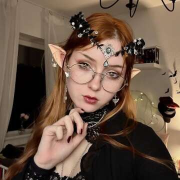 MOSTORY Handmade Black Flower Headband Dark Fairy Headpiece Elf Crown Elven Wreath with Crystal for ...