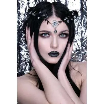 MOSTORY Handmade Black Flower Headband Dark Fairy Headpiece Elf Crown Elven Wreath with Crystal for Girls Women Cosplay Renaissance Bridal Maternity